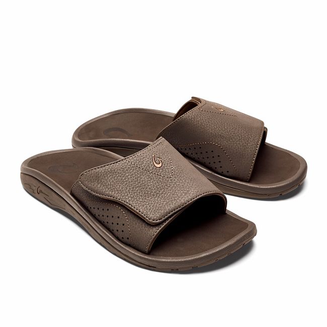 Sandalias Olukai Nalu Slide - Sandalias Hombre Cafes 20831-425